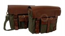 For Royal Enfield Bear 650 Canvas and Leather Pannier Bags Olive With Saddle Stays - SPAREZO